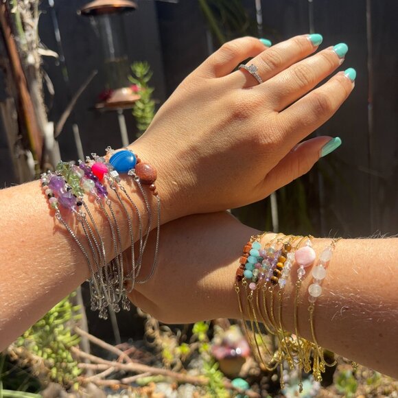 Handmade Adjustable Gemstone Bracelet- Gold or Silver - Picture 11 of 16